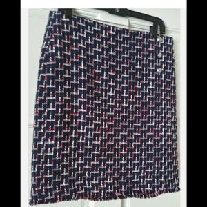 Talbot's Tweed Faux Wrap Red Blue White Women's Petite Skirt Size 12P